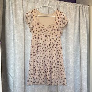 Floral Nude Dress With Ruffle Sleeves